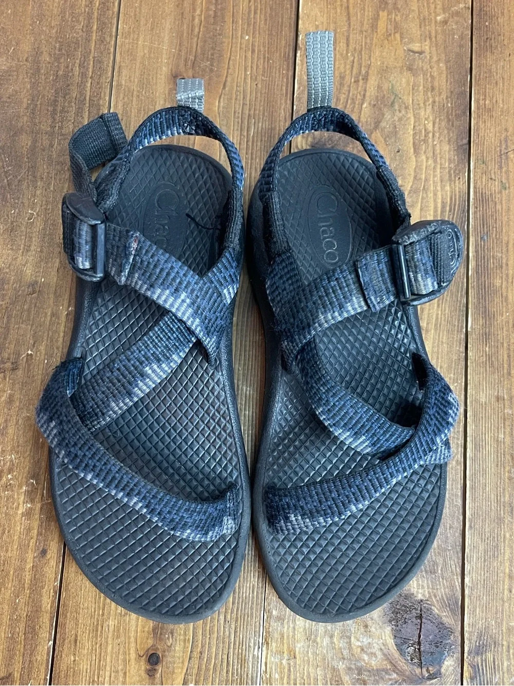 Chaco kids size 13 z/1 ecotread sandals gray navy and black